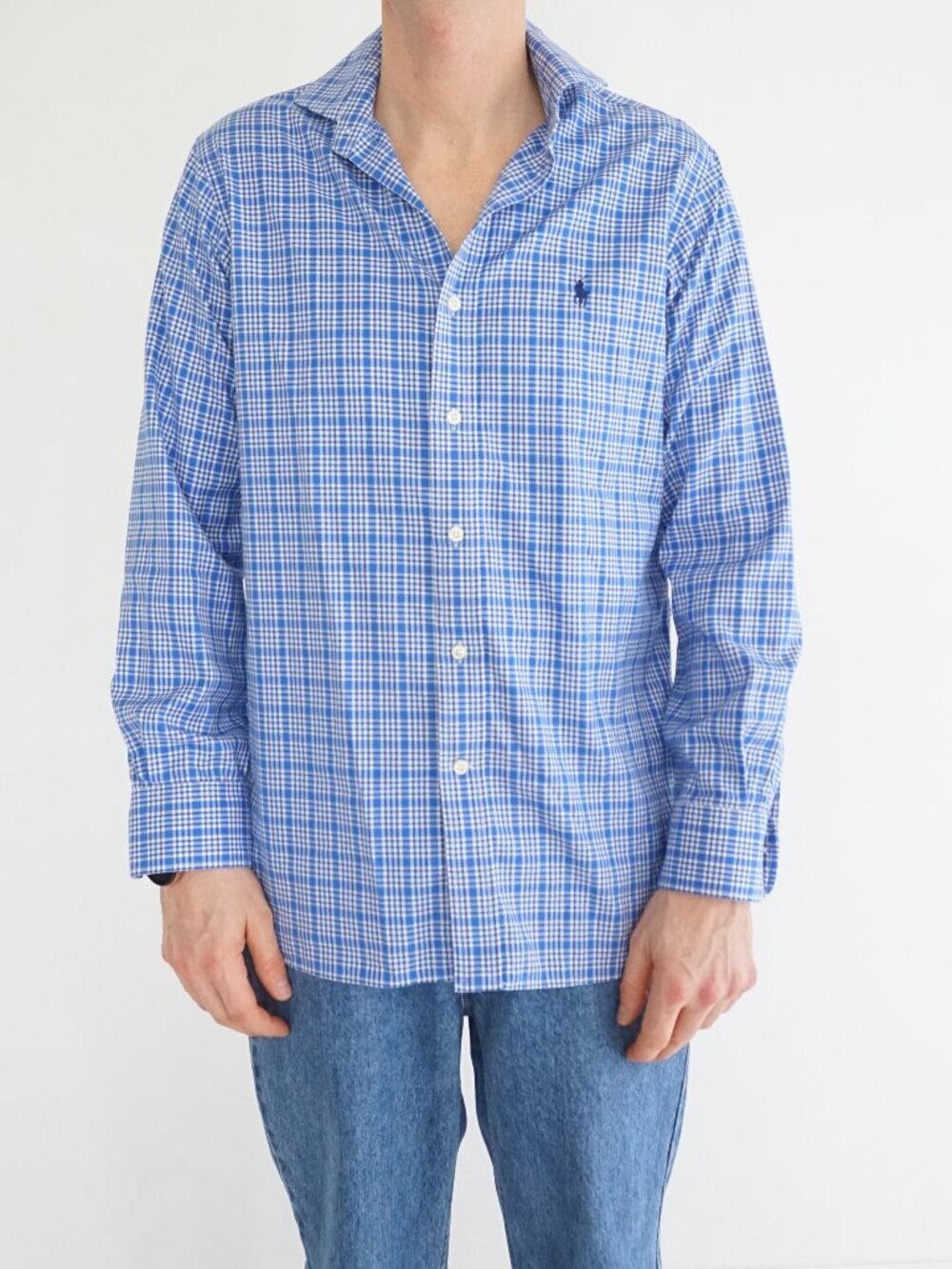 Polo Ralph Lauren Blue White Plaid Button Down Shirt Long Sleeve 15 32/33 Medium